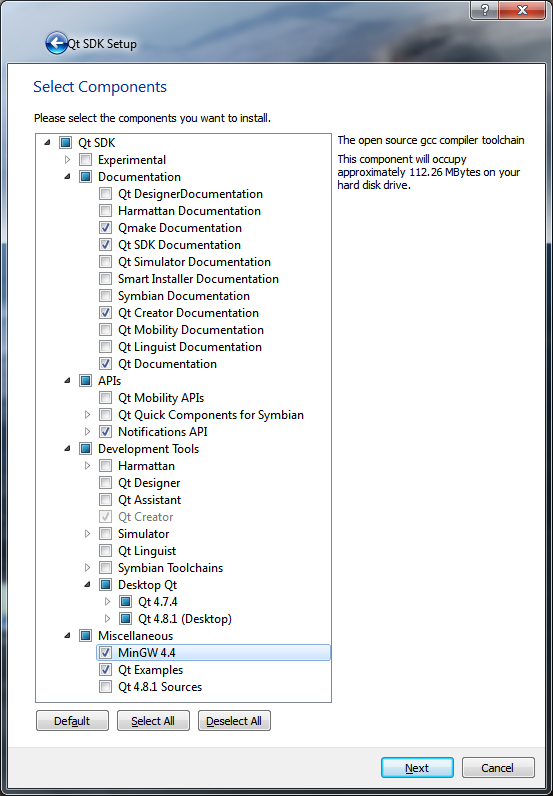 Qt SDK installation options