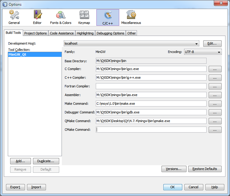 Configured MinGW Qt tool collection