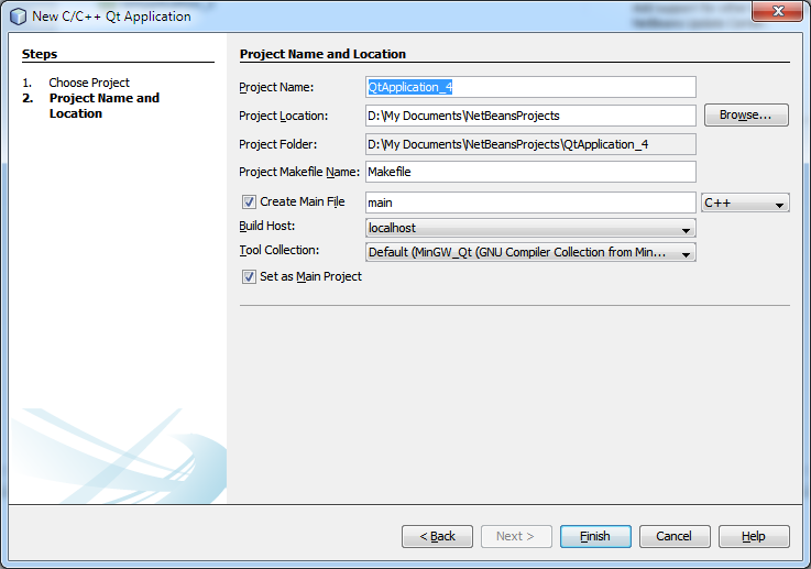Configuring the new Qt project